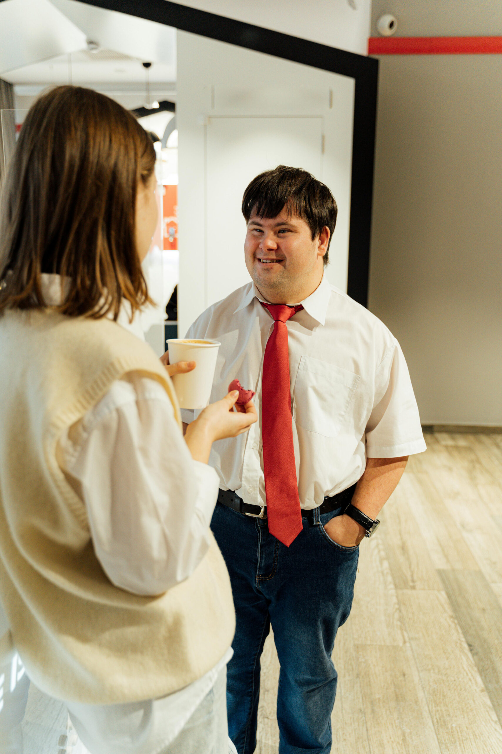 two people talking together showing emotions.