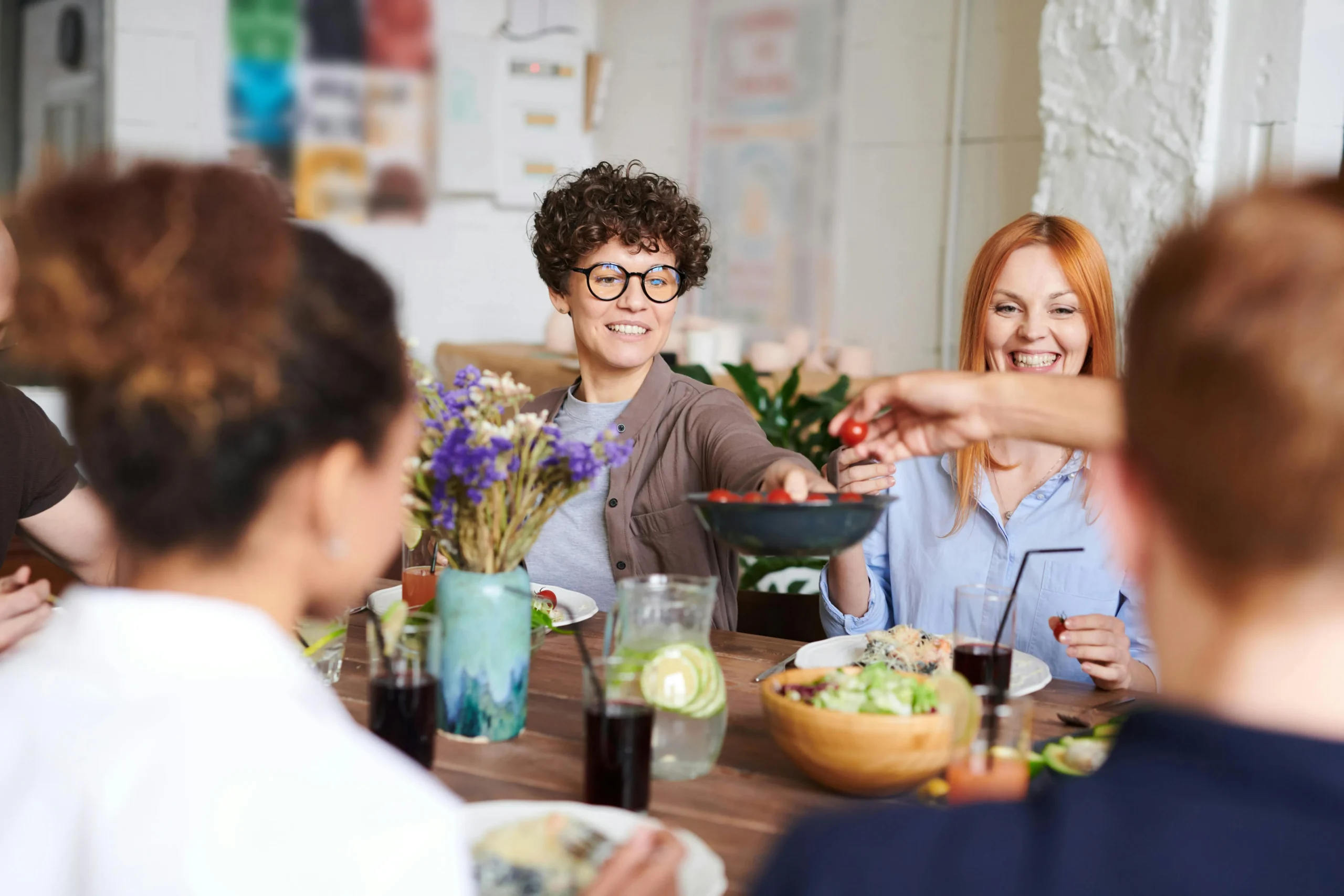 a group of women talking.